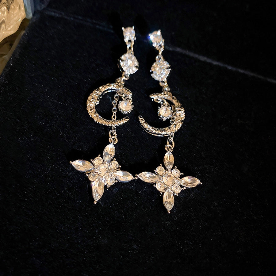 1 pair elegant sweet flower plating inlay alloy rhinestones drop earrings