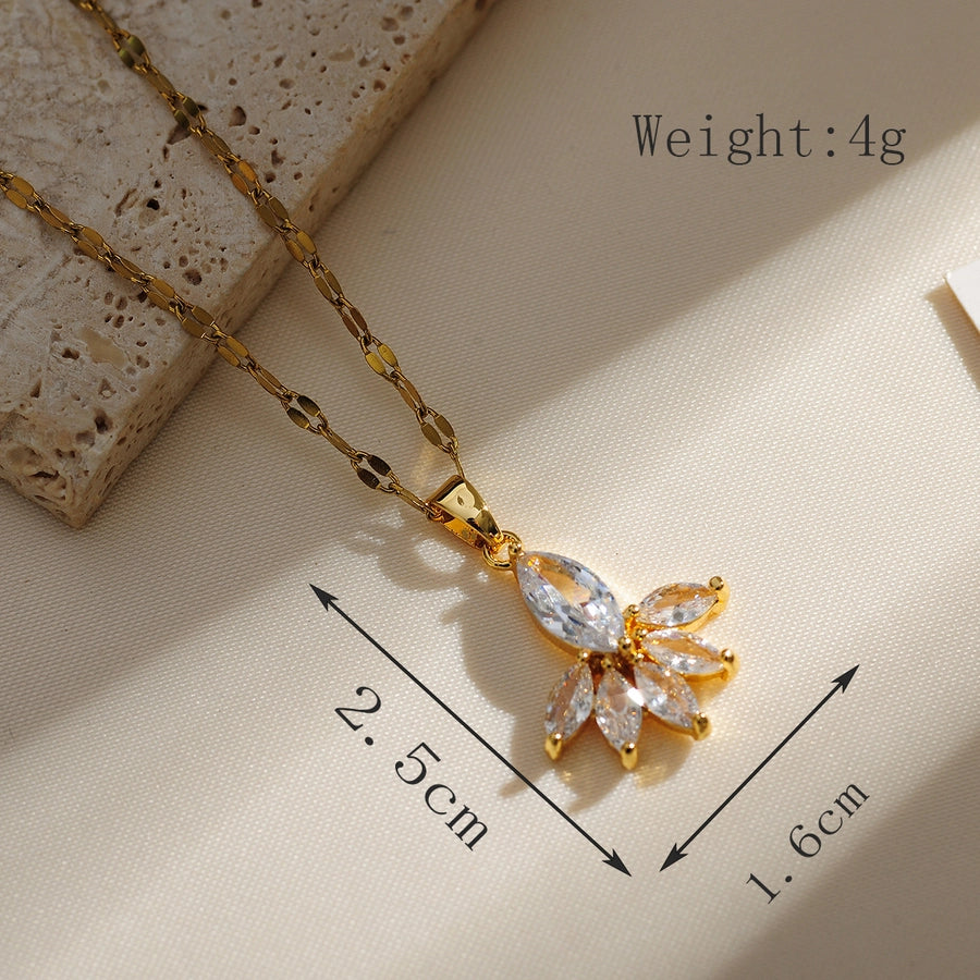 Copper Gold Plated Plating Inlay Solid Color Zircon Pendant Necklace