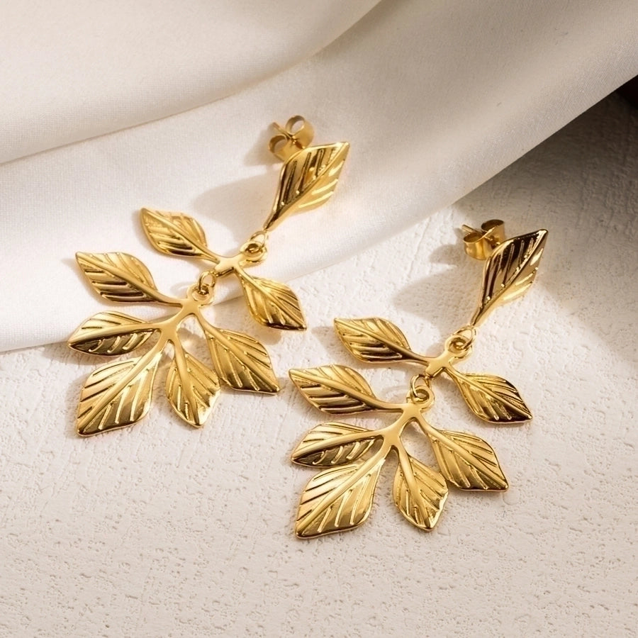 1 Pair IG Style Leaves Flower Ginkgo Leaf Plating 304 Stainless Steel 18K Gold Plated Drop Earrings