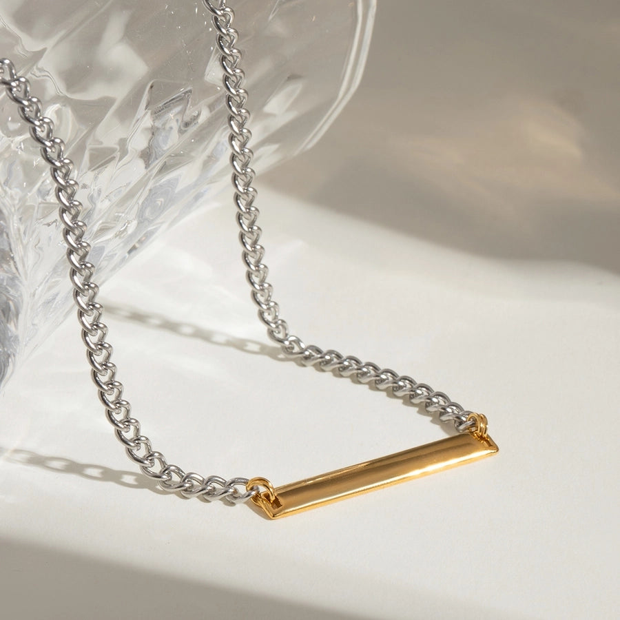18K Gold Stainless Steel/Steel Color Golden Square Glossy Pendant Color Matching Necklace 405cm