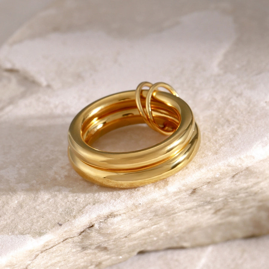 IG Style Round Solid Color 304 Stainless Steel Plating 18K Gold Plated Women's Rings