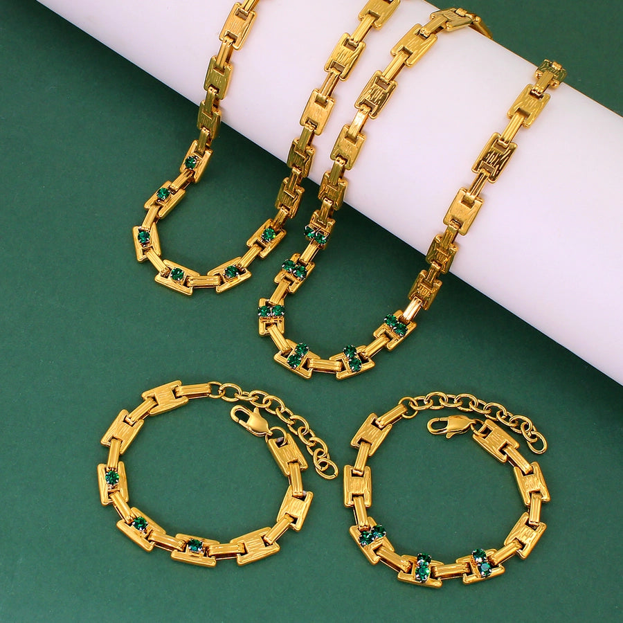 Jewelry Simple Style Classic Style Solid Color 304 Stainless Steel Rhinestones 18K Gold Plated Plating Inlay Jewelry Set