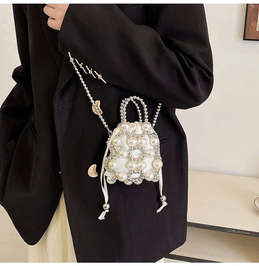 Women's Small Pu Leather Solid Color Elegant Beading Square String Evening Bag