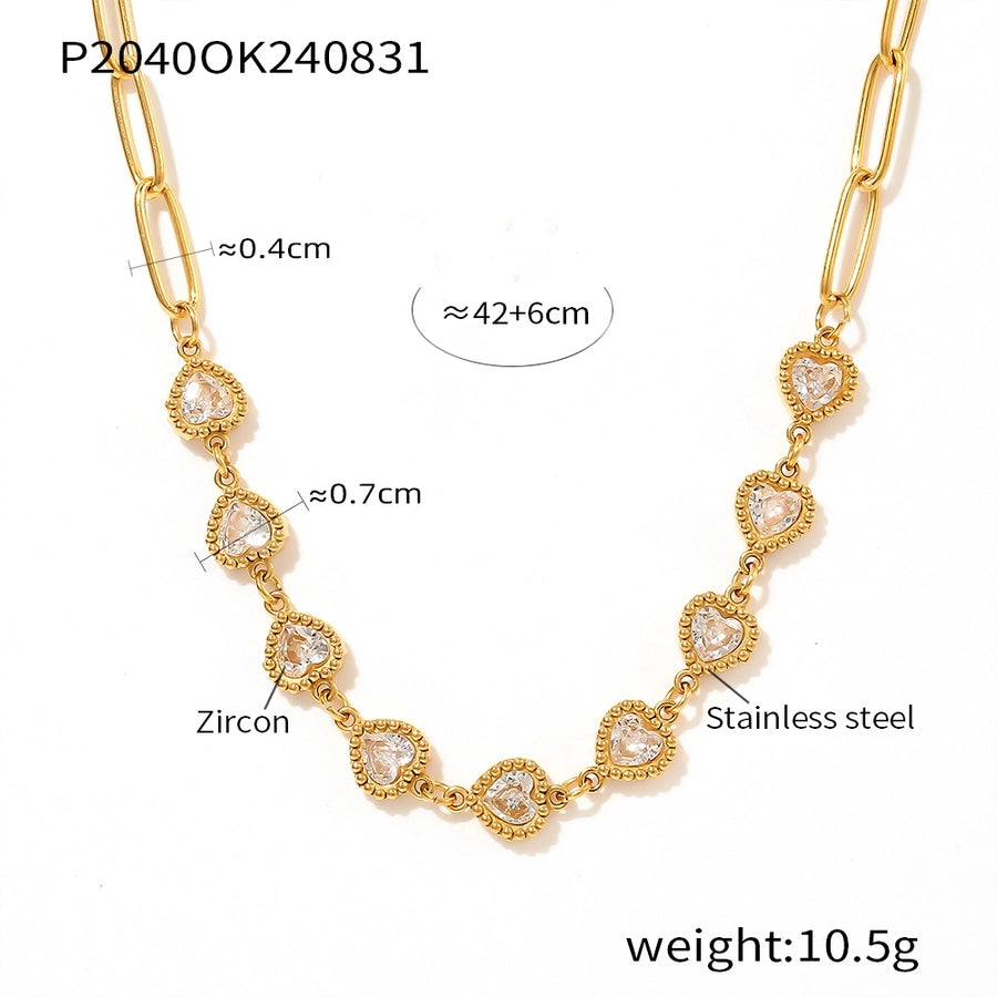 Best Seller in Europe and America Geometric Heart Shape Zircon Clavicle Necklace  Fashion New Stainless Steel 18K Gold Plating Temperament Necklace