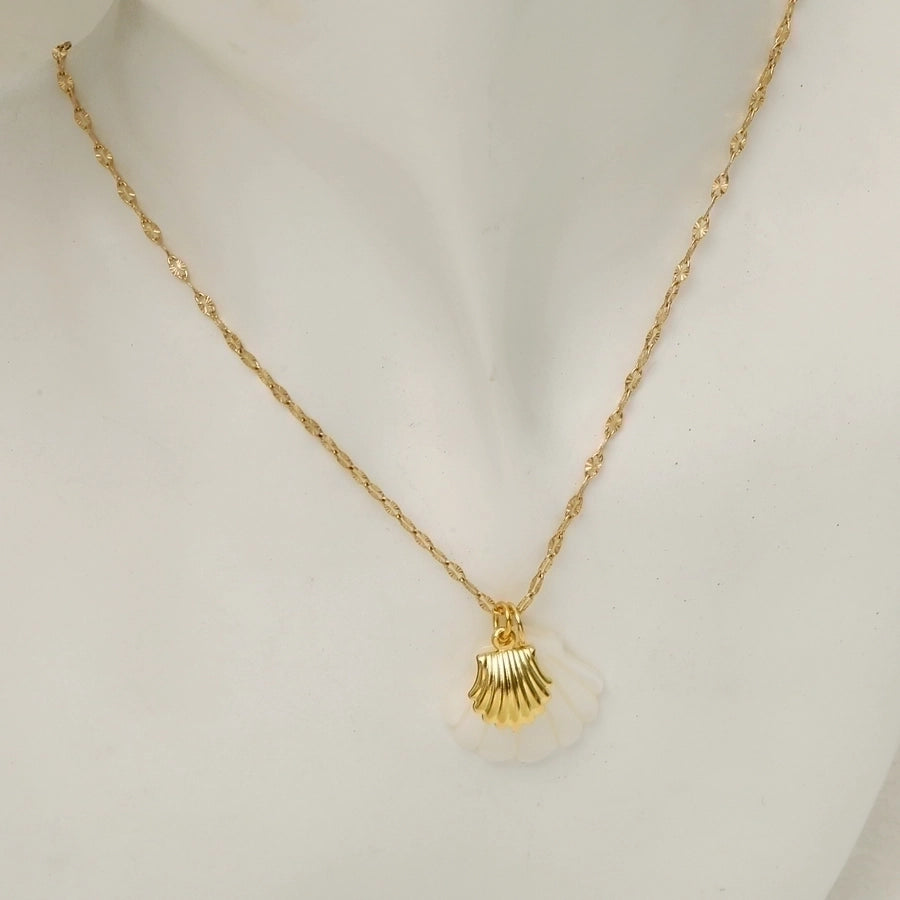 Vacation Marine Style Beach Starfish Dolphin Shell 18K Gold Plated Shell Titanium Steel  Pendant Necklace