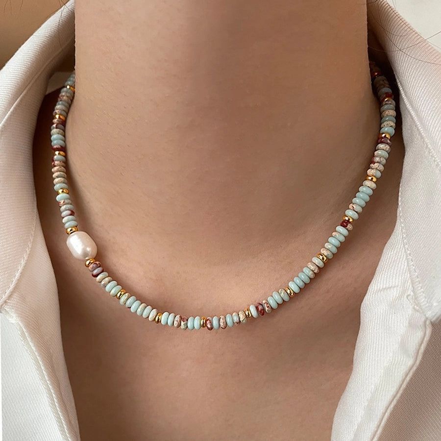 natural stone Freshwater Pearl Simple Style Beaded Geometric Necklace