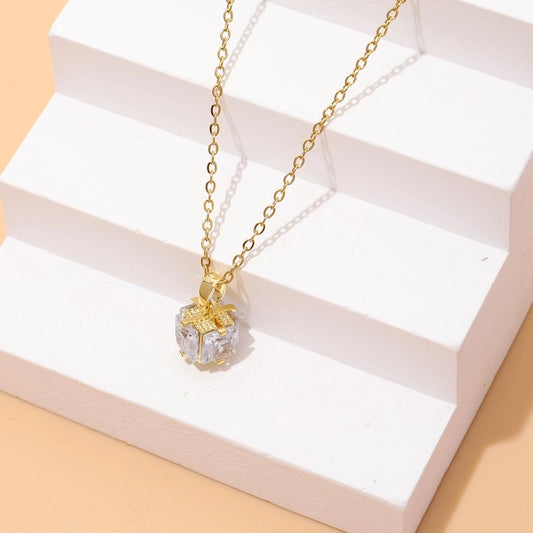 Copper 18K Gold Plated Plating Inlay Square Zircon Pendant Necklace