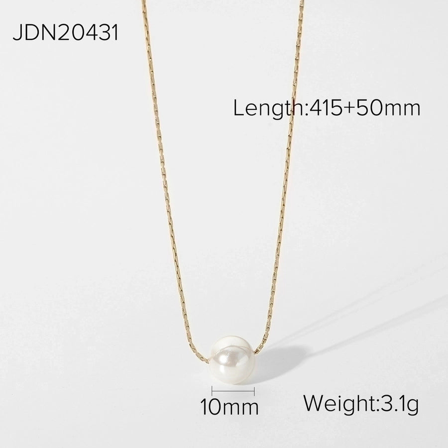 simple 14k stainless steel single pearl pendant necklace