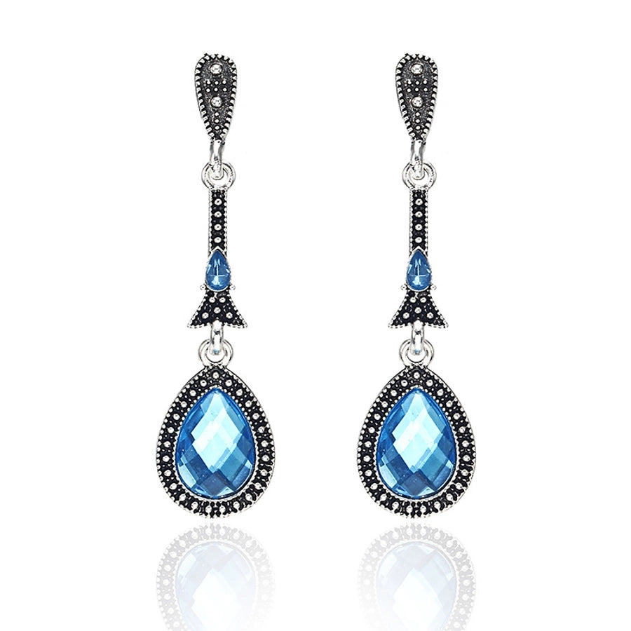 retro style alloy inlaid blue zircon long earrings  jewelry