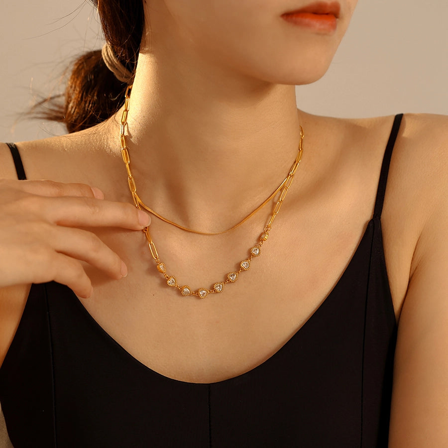 Best Seller in Europe and America Geometric Heart Shape Zircon Clavicle Necklace  Fashion New Stainless Steel 18K Gold Plating Temperament Necklace