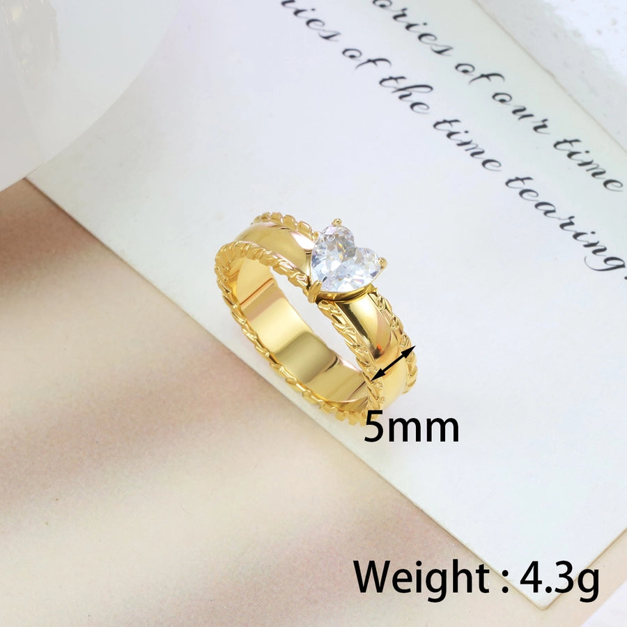 Jewelry Cute Vintage Style Shiny Heart Shape 304 Stainless Steel Rings