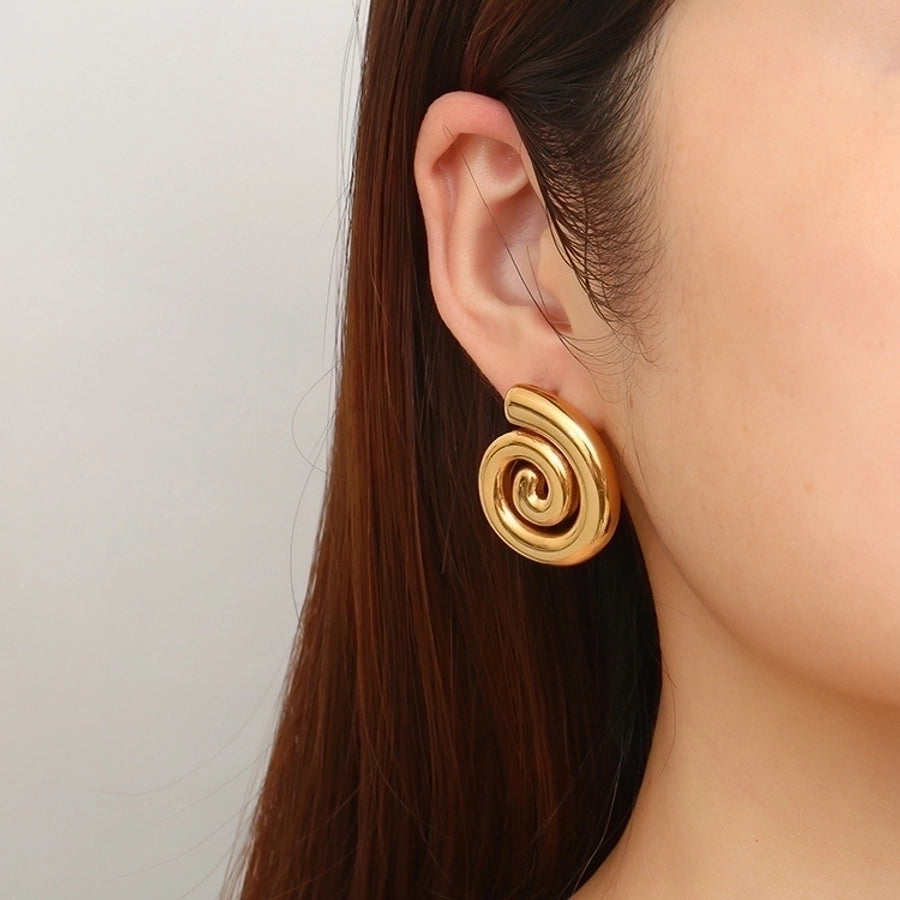 1 Pair IG Style Simple Style Solid Color Spiral 304 Stainless Steel 18K Gold Plated Ear Studs