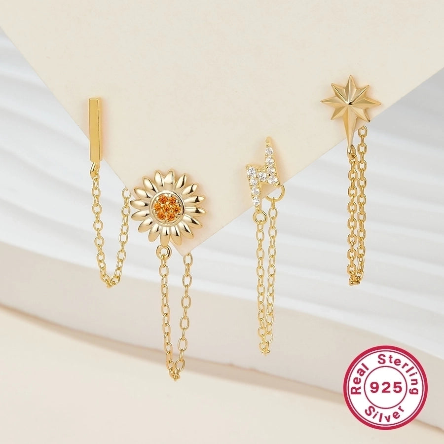 1 piece simple style classic style flower snake lightning plating inlay sterling silver zircon 18k gold plated white gold plated drop earrings