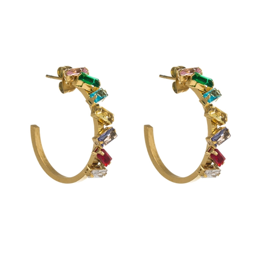 1 Pair Classic Style C Shape Inlay 304 Stainless Steel Rhinestones 18K Gold Plated Ear Studs