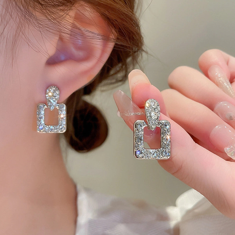 1 pair elegant sweet flower plating inlay alloy rhinestones drop earrings
