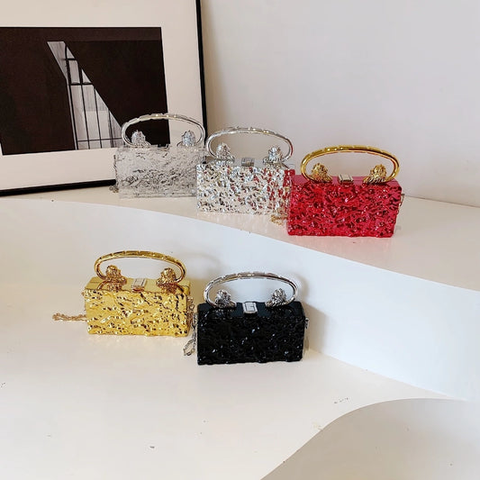 Gold Silver Rose Red Arylic Solid Color Square Evening Bags
