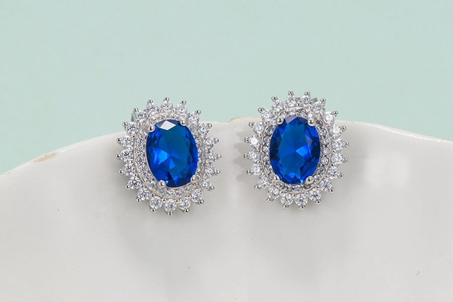 weet oval 925 silver inlay gem women's rings earrings necklace