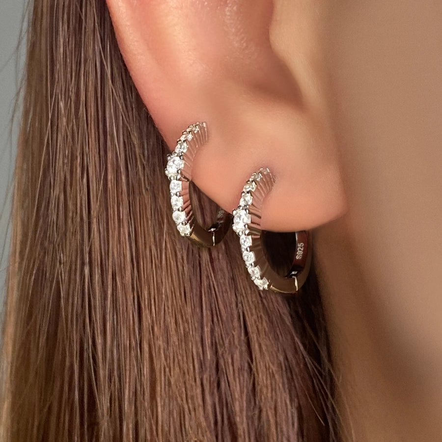 Foxi Classic Look round Zircon Inlaid 925 Sterling Silver Material Women's Gold Plated Ear Ring