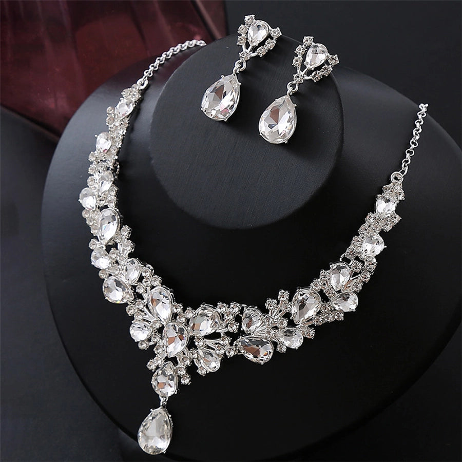 Elegant Water Droplets Alloy Inlay Zircon Women's Jewelry Set
