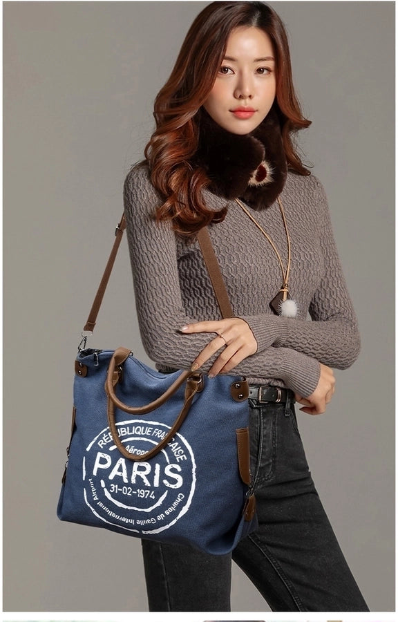 Women's Medium Canvas Letter Basic Classic Style Square Zipper Crossbody Bag