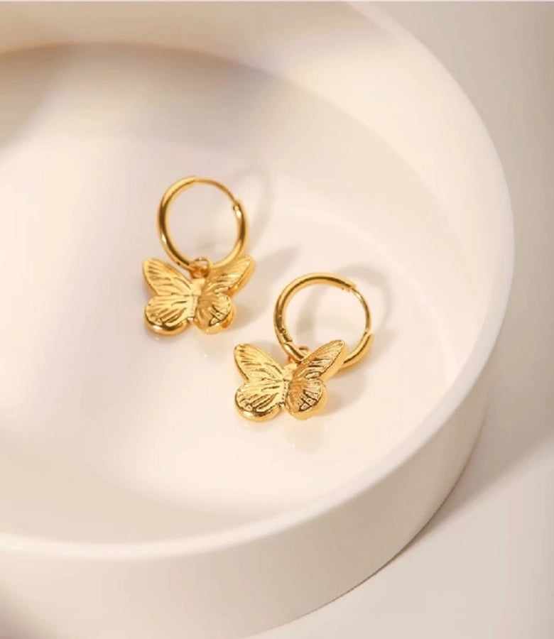 1 Pair Simple Style Classic Style Butterfly Plating 304 Stainless Steel Titanium Steel 18K Gold Plated Drop Earrings
