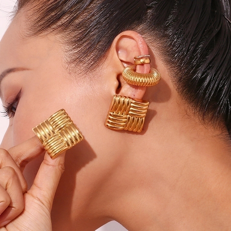 1 Pair Classic Style Solid Color Plating 304 Stainless Steel Ear Studs