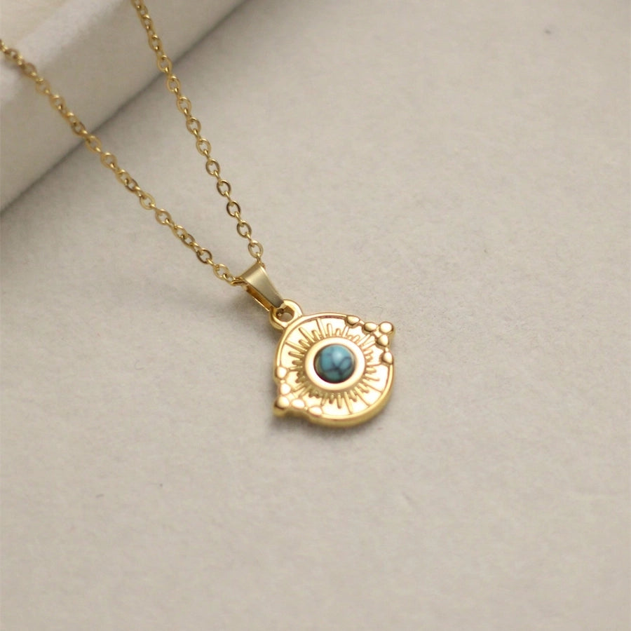 A Stainless Steel Plated 18K Gold Love Blue White Turquoise round Sun Light XINGX Red Turquoise Turquoise Green Natural Stone Pendant Necklace Ornament