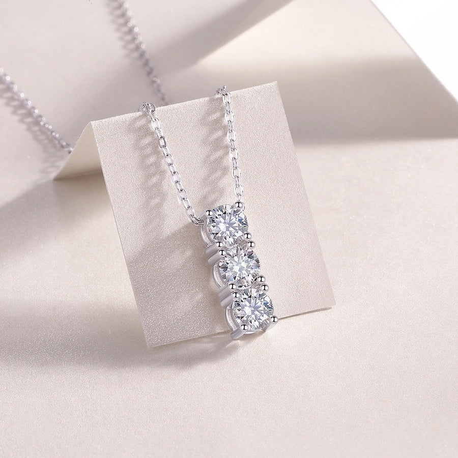 Sterling Silver Moissanite Inlay Geometric GRA Certificate Pendant Necklace