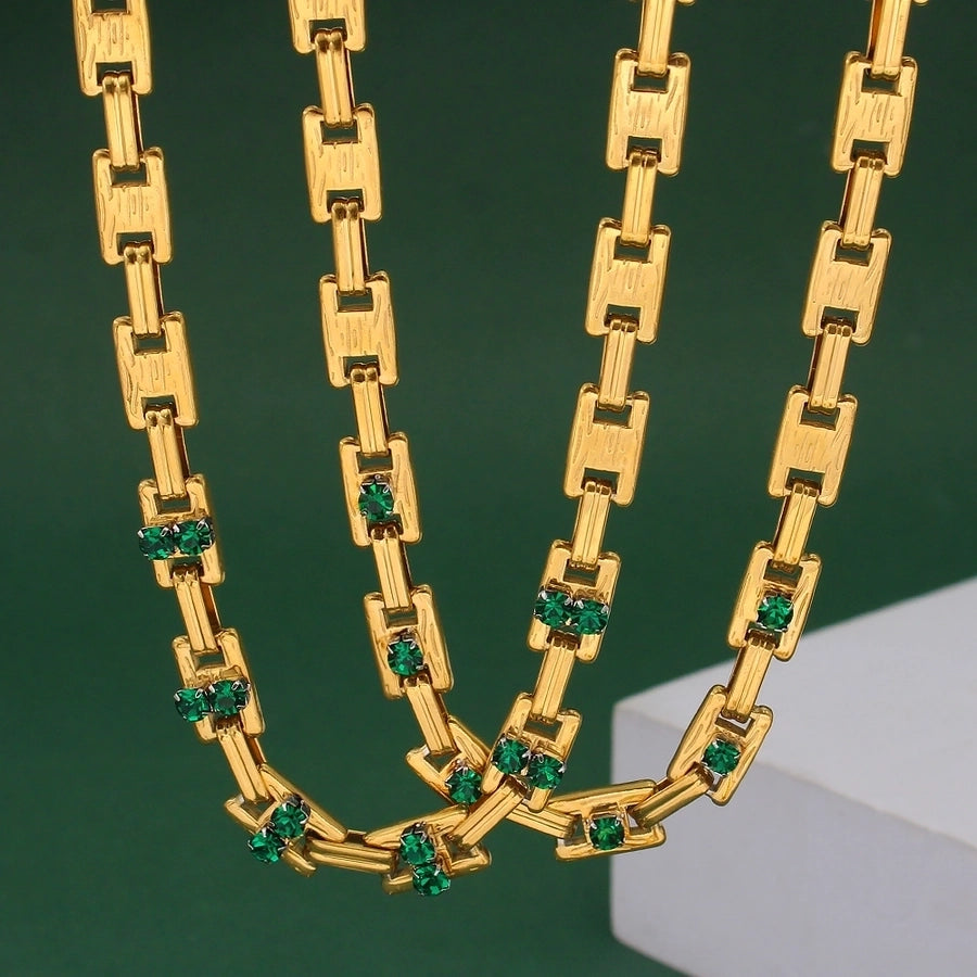 Jewelry Simple Style Classic Style Solid Color 304 Stainless Steel Rhinestones 18K Gold Plated Plating Inlay Jewelry Set