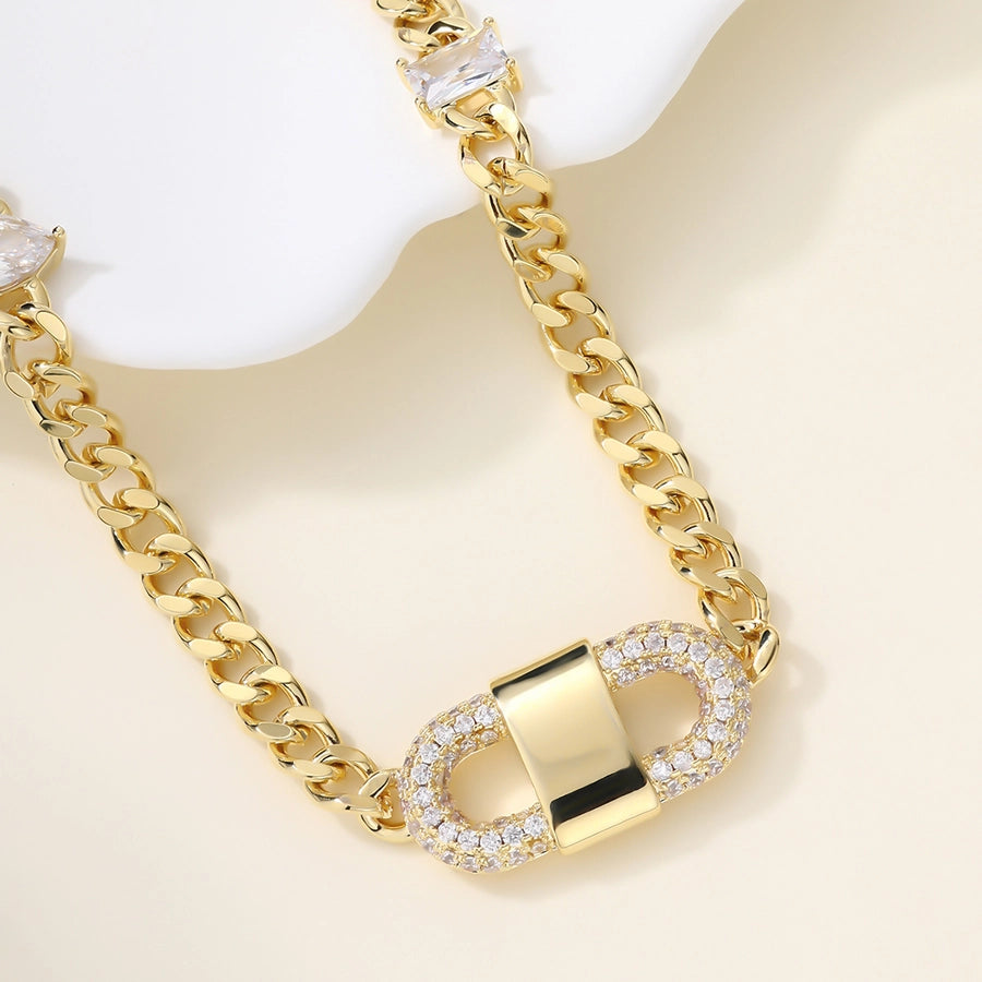 Copper 18K Gold Plated Asymmetrical Hollow Out Round Heart Shape Artificial Pearls Necklace