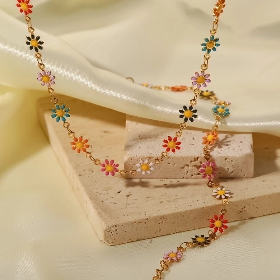 Jewelry Fashion Flower 304 Stainless Steel Gold Plated Bracelets Necklace