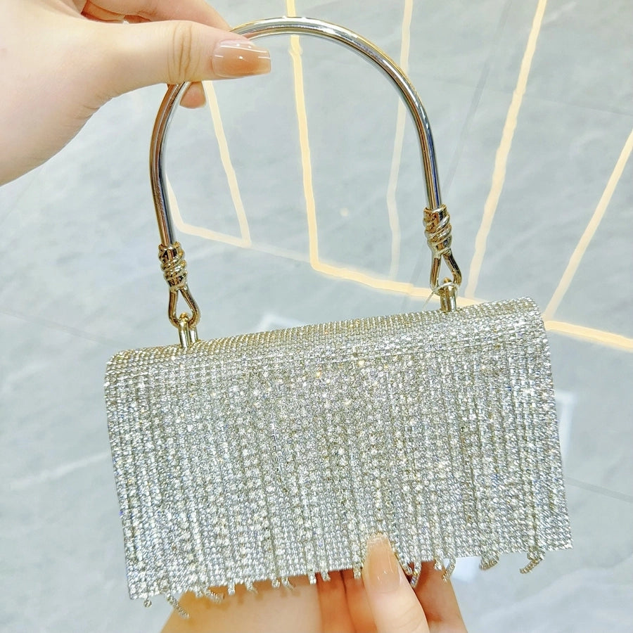 New   Retro Banquet Evening Dress Handbag Handbag Full Diamond Shiny Tassel Shoulder Crossbody Evening Bag