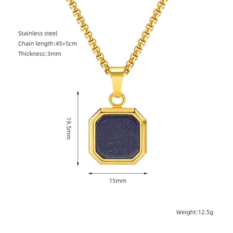 304 Stainless Steel Casual Simple Style Plating Geometric Natural Stone Pendant Necklace