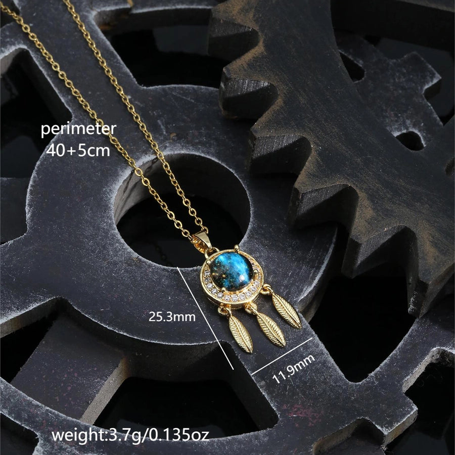 304 Stainless Steel Copper K Gold Plated Plating Inlay Dreamcatcher Resin Zircon Pendant Necklace