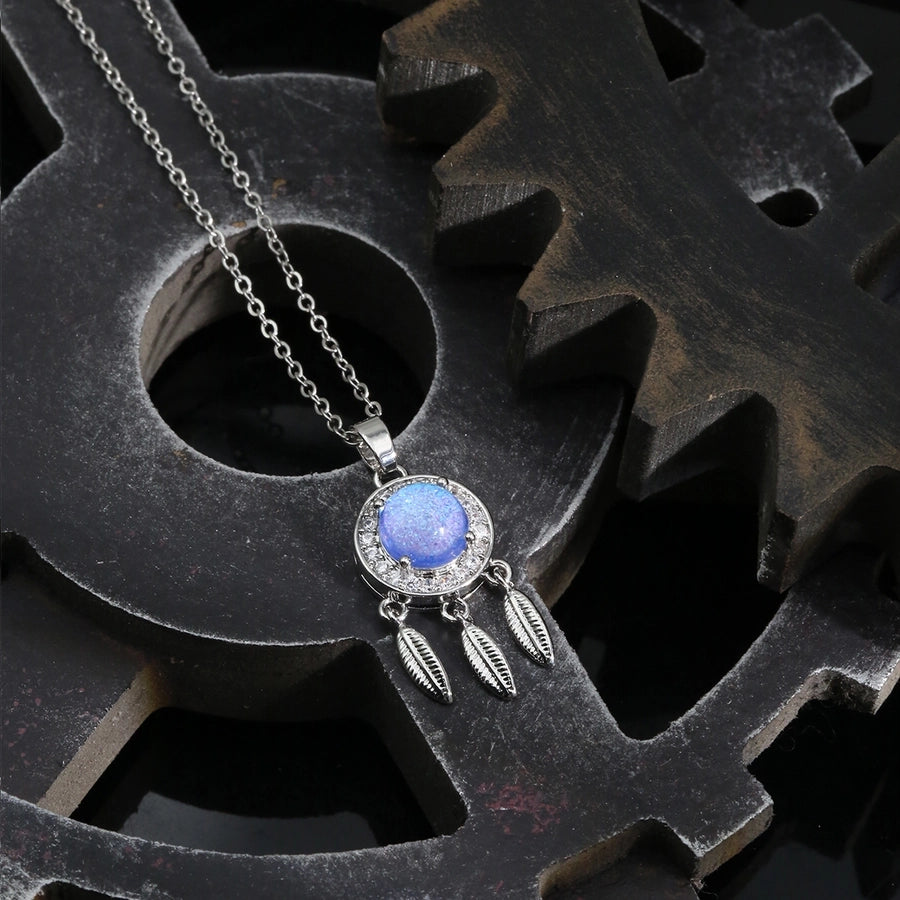 304 Stainless Steel Copper K Gold Plated Plating Inlay Dreamcatcher Resin Zircon Pendant Necklace