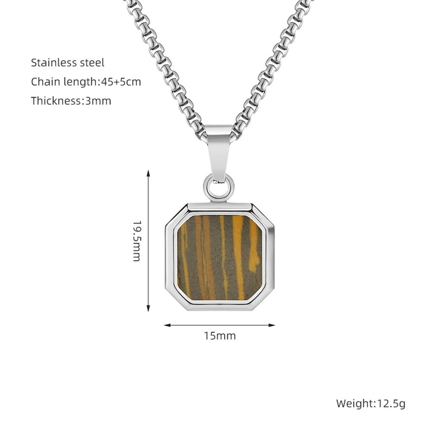 304 Stainless Steel Casual Simple Style Plating Geometric Natural Stone Pendant Necklace