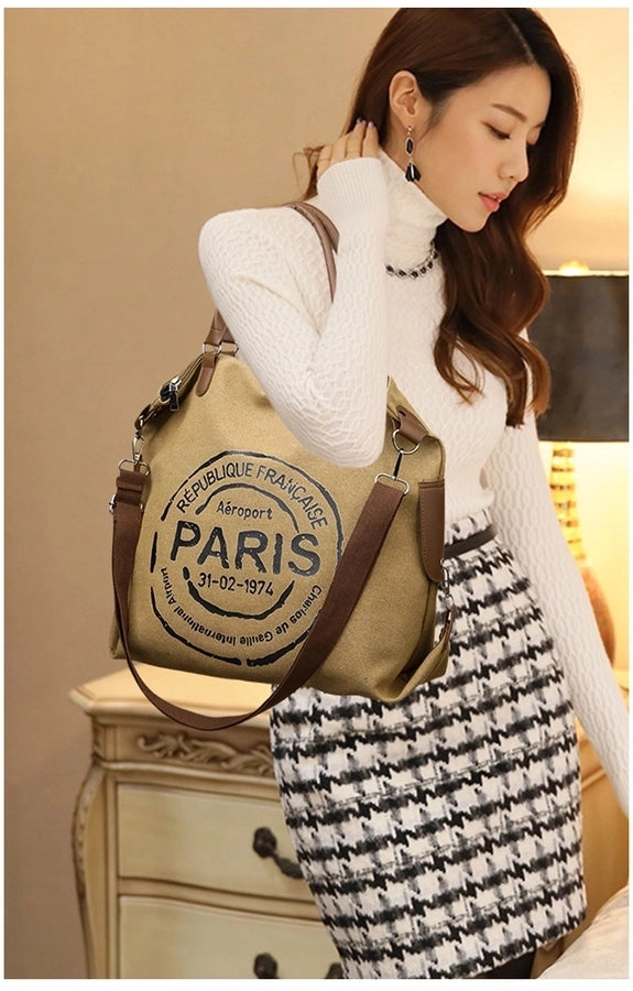 Women's Medium Canvas Letter Basic Classic Style Square Zipper Crossbody Bag
