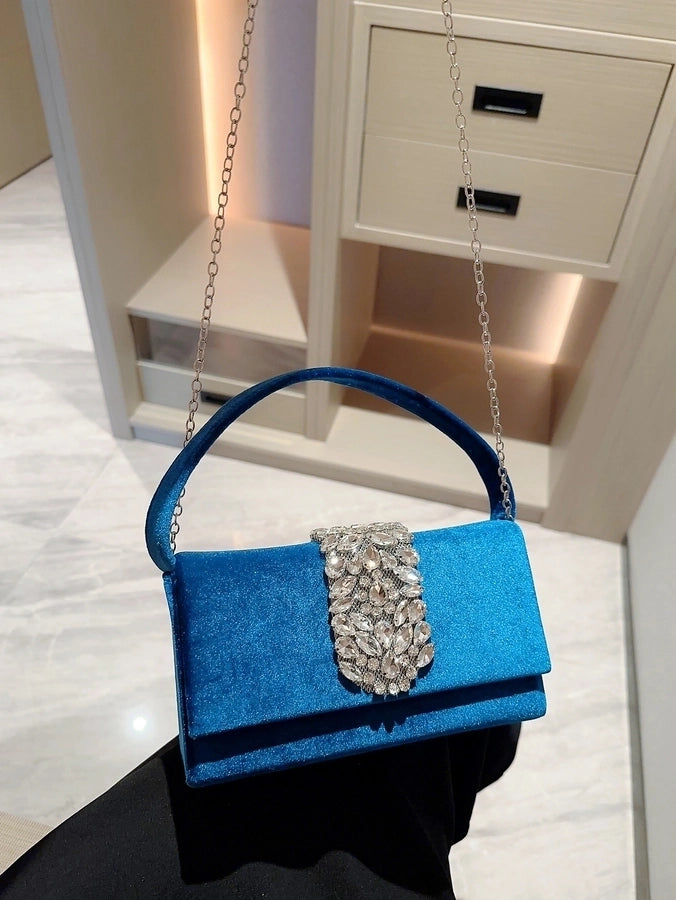 women's suede color block elegant classic style square buckle handbag evening bag