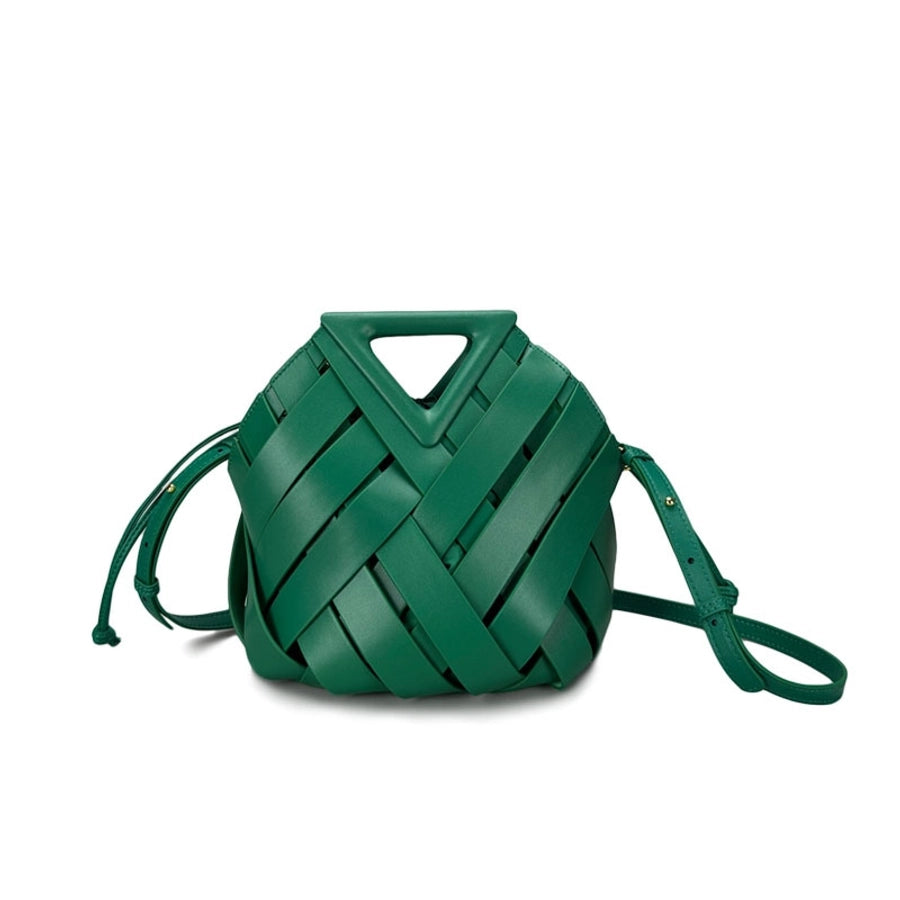 Women's Two-Layer Cowhide Leather Irregular Geometric Elegant Basic Classic Style Bucket Magnetic Buckle Straw Bag