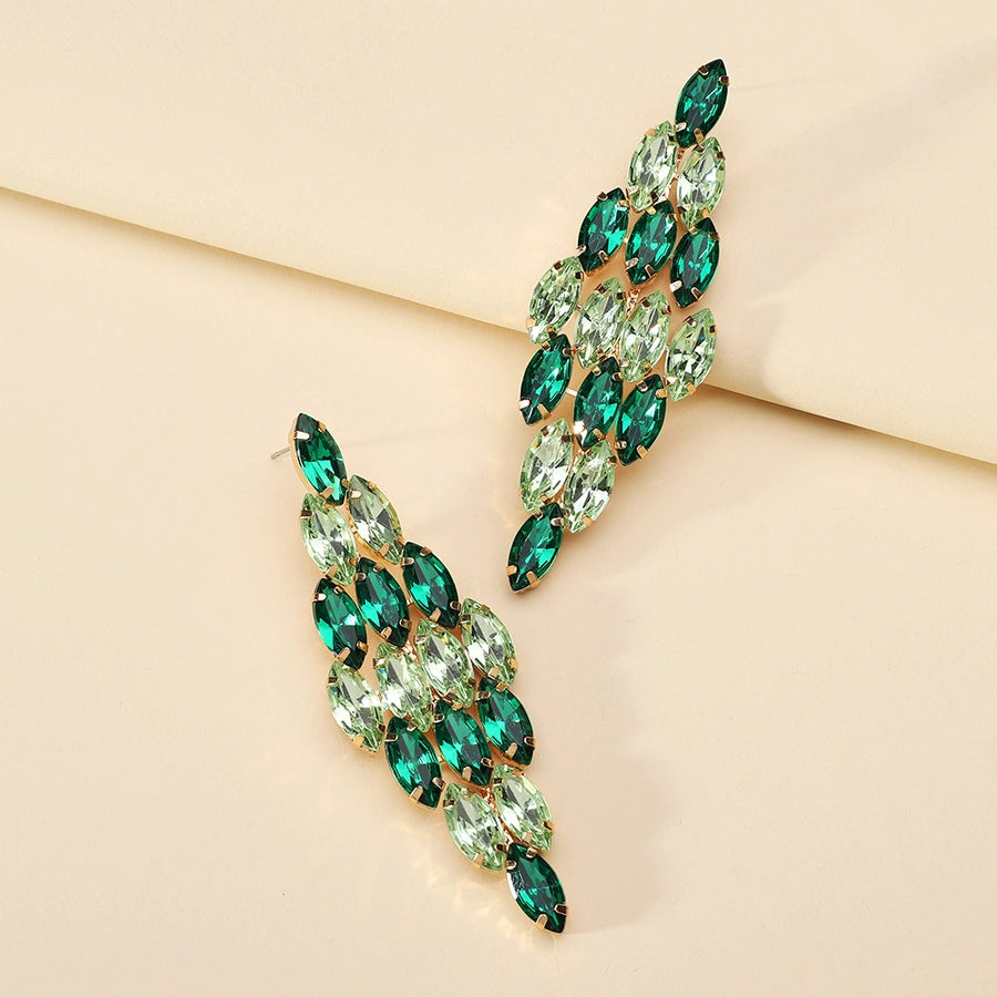 1 pair glam classic style leaves inlay ferroalloy copper alloy rhinestones dangling earrings