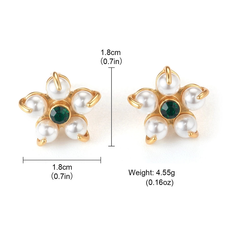 1 Pair Elegant Flower Plating Inlay Copper Rhinestones Pearl 18K Gold Plated Ear Studs