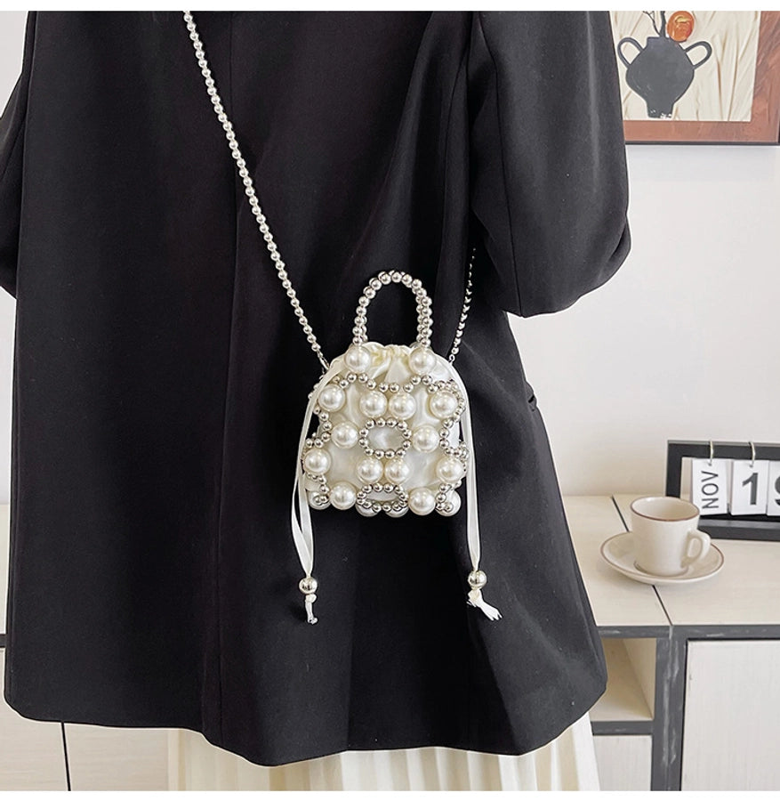 Women's Small Pu Leather Solid Color Elegant Beading Square String Evening Bag