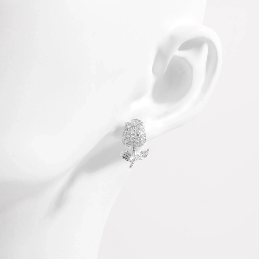 1 Pair White Gold Plated Sterling Silver Zircon Flower Butterfly Ear Studs