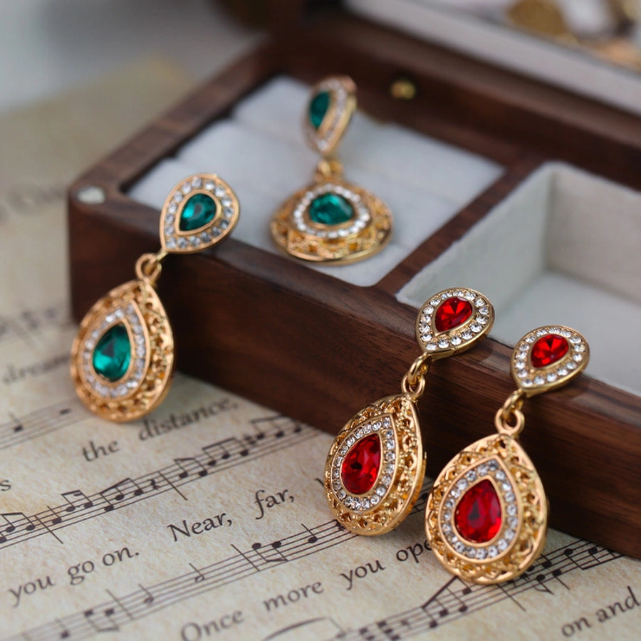 Europe and America  New Studs Necklace Suit Combination Crystal Earrings Droplet Type Pendant Ornaments Two-Piece Set