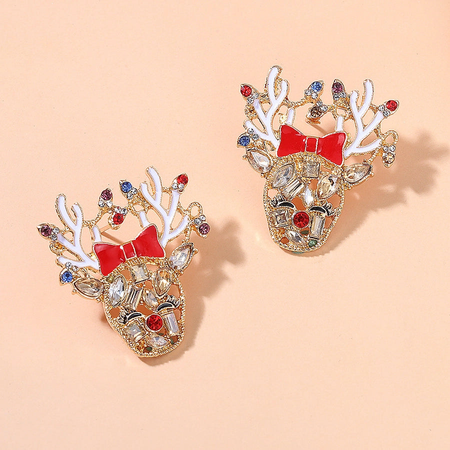 1 pair fashion christmas house christmas tree bow knot inlay alloy rhinestones ear studs