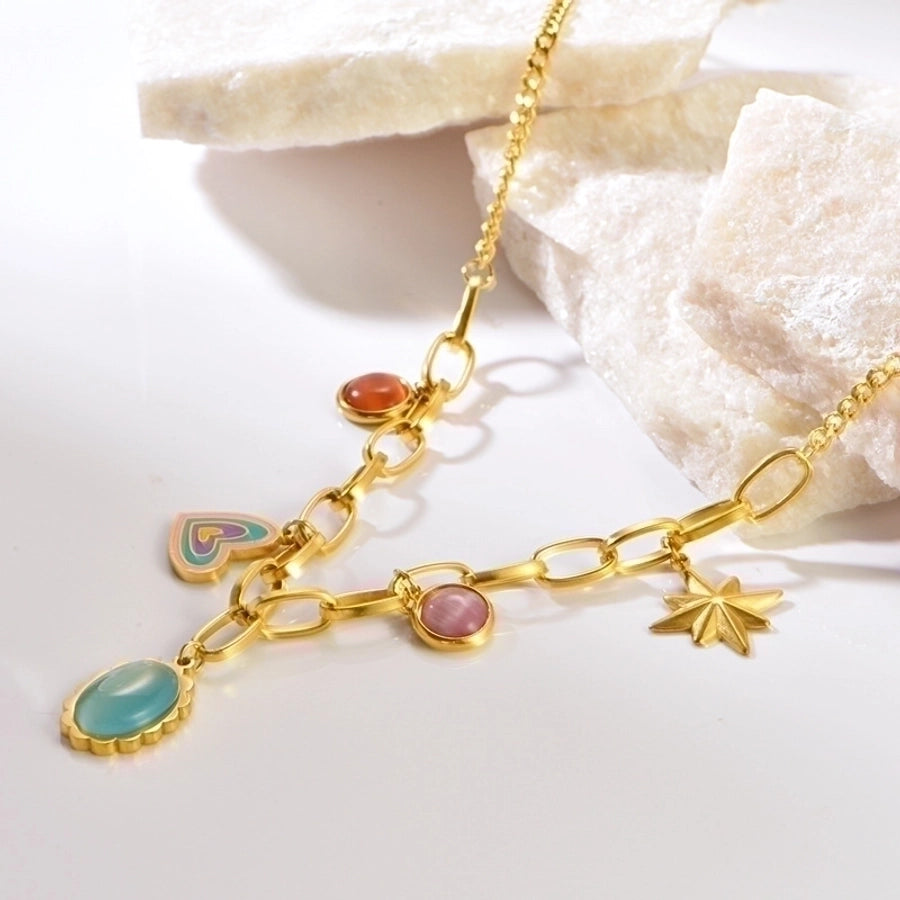 Jewelry Y2K Sweet Cross Heart Shape 304 Stainless Steel Turquoise Resin Opal 18K Gold Plated Plating Inlay Pendant Necklace