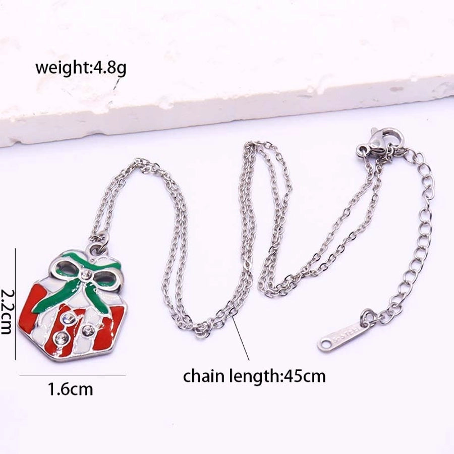 Elegant Christmas Tree Gift Box 18K Gold Plated Silver Plated Zircon 304 Stainless Steel  Pendant Necklace