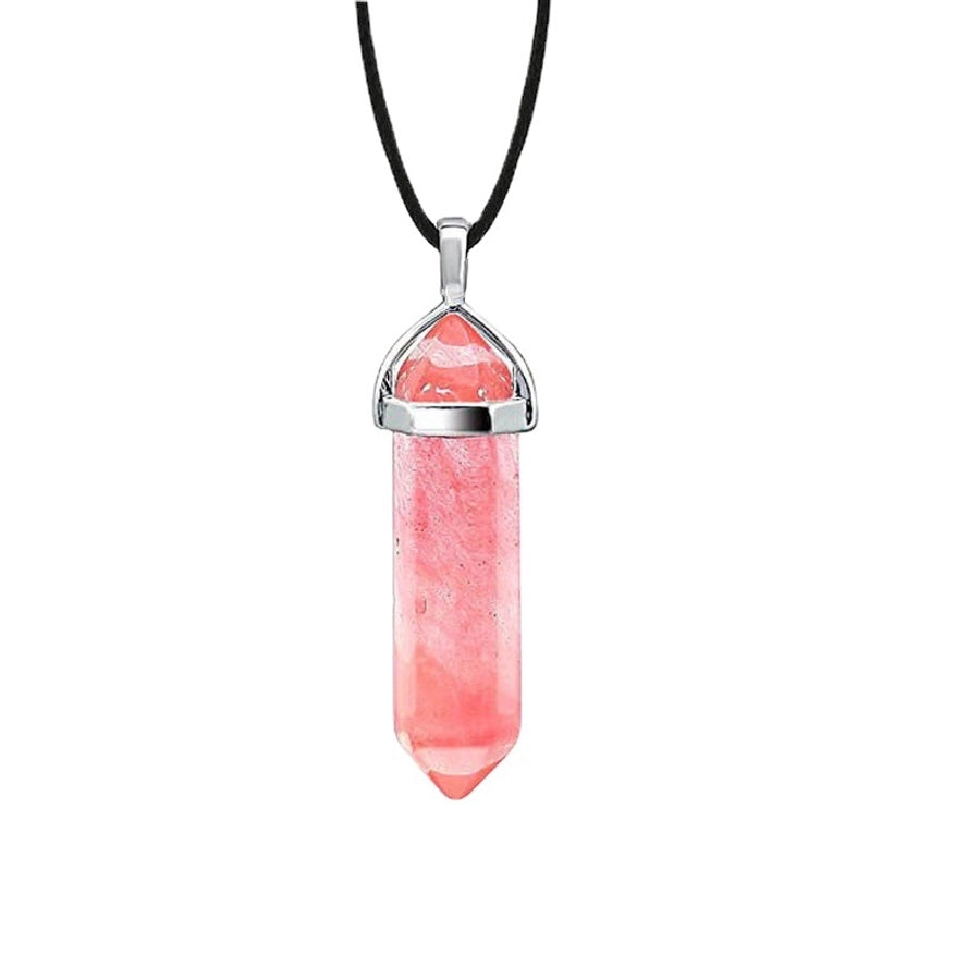 fashion hexagon prism natural stone leather rope pendant necklace 1 piece