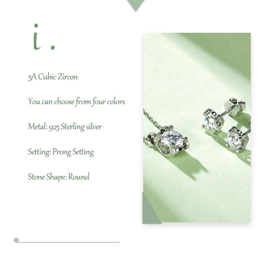 Elegant Princess Sweet Geometric Sterling Silver Inlay Zircon Rhodium Plated Women's Earrings Necklace