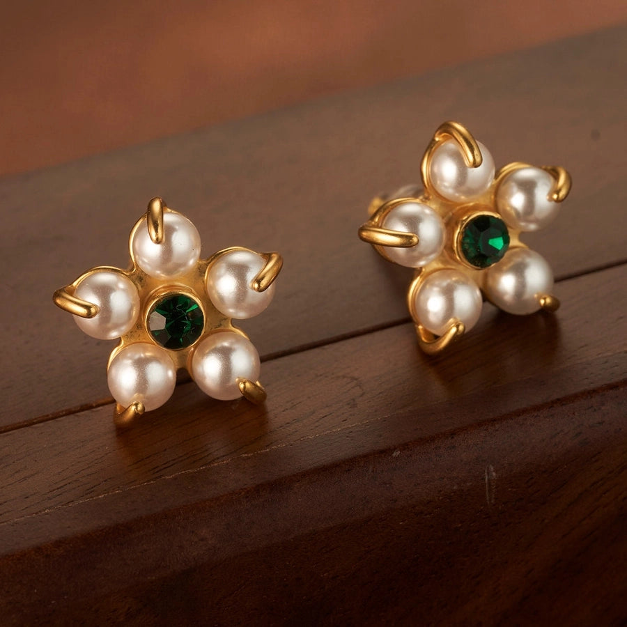 1 Pair Elegant Flower Plating Inlay Copper Rhinestones Pearl 18K Gold Plated Ear Studs